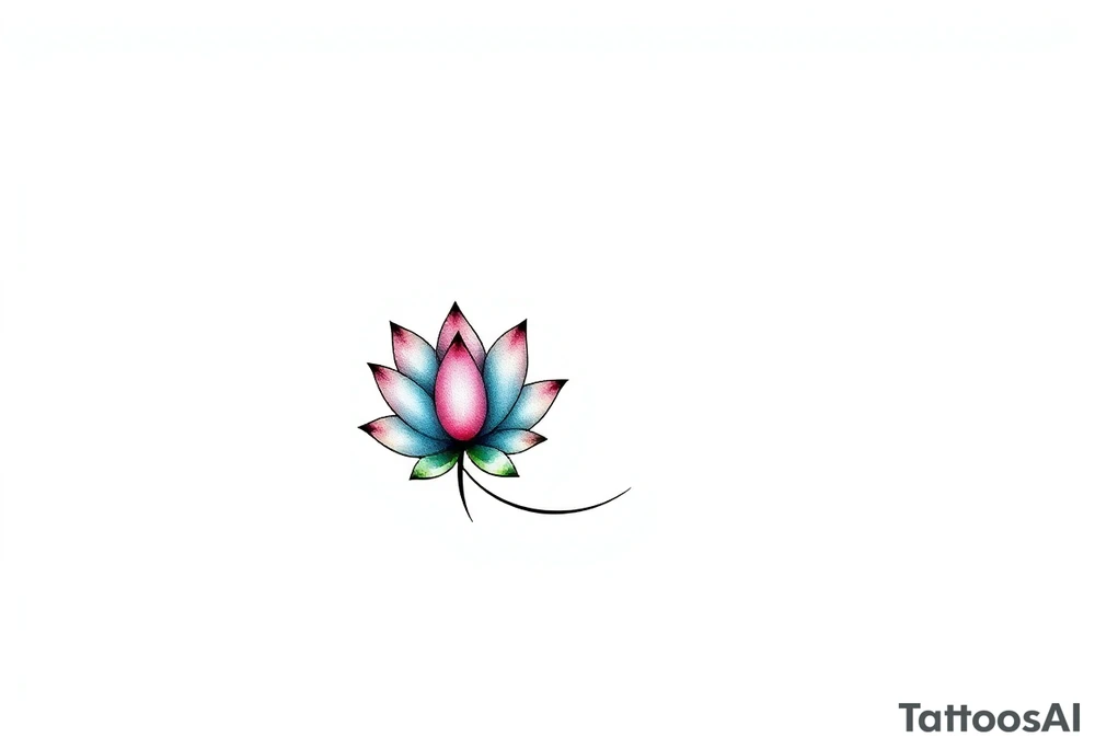 small colorful crescent moon with lotus flower tattoo idea