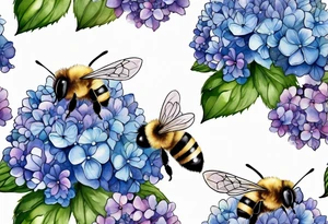 Small tattoo. There’s a hydrangea and a bee but they are not touching. Make the bee smaller than the hydrangea and have the bee off to the side. tattoo idea