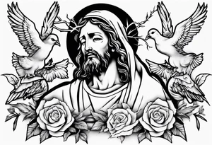 Jesus with thorns and crying, doves, lambs, tattoo idea