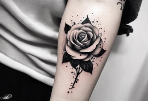simple rose with ink splash tattoo idea