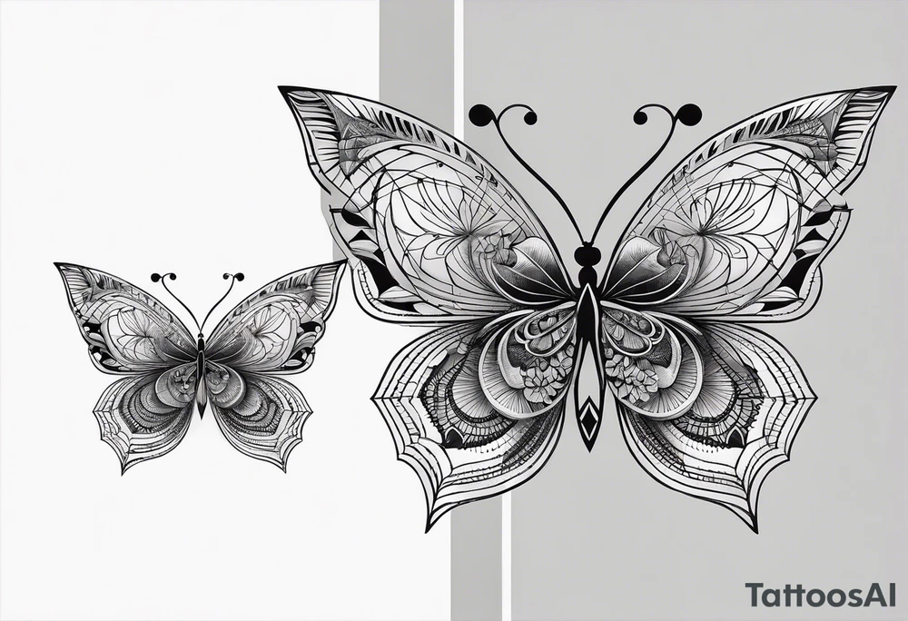 Minimalistic butterfly on the background of the mandala indra’s diamond network tattoo idea