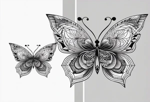 Minimalistic butterfly on the background of the mandala indra’s diamond network tattoo idea