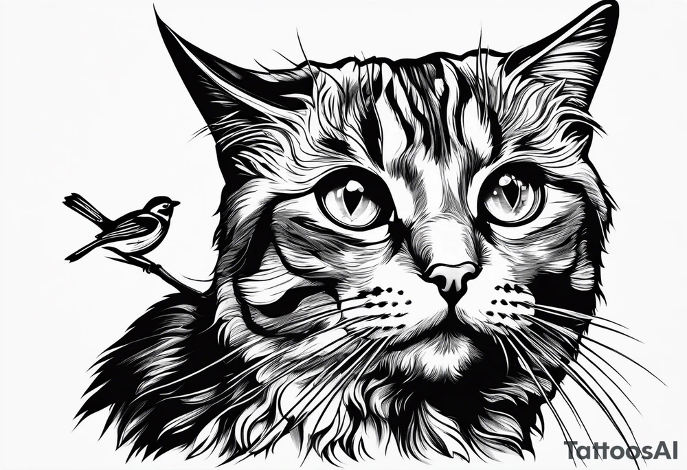 Cat looking up at a cardinal bird tattoo idea