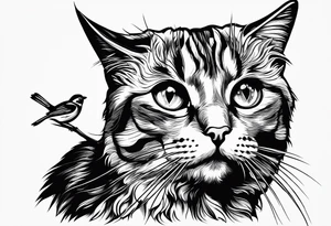 Cat looking up at a cardinal bird tattoo idea