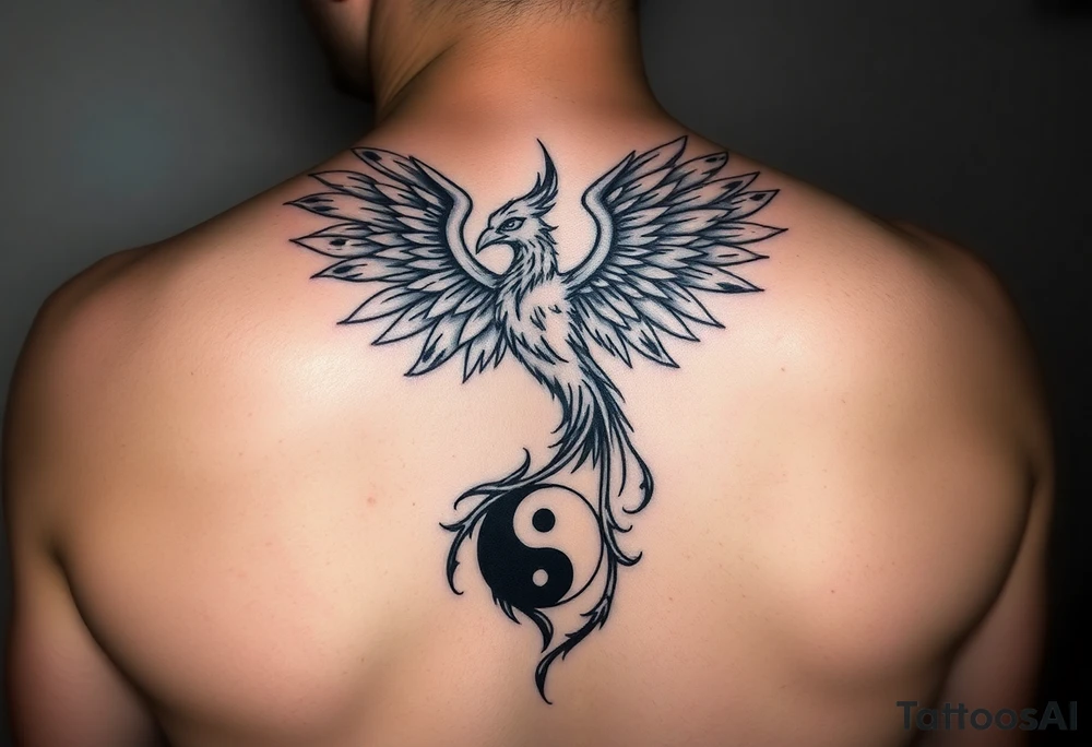 a phoenix in fire, rising from the ashes of his previous selfs, scattered and broken - burning, symbolized with his world - the world - a yin and yang symbol as symbol for harmony (or another symbol?) and my world is also my 2 girls , so perhams 2 J's in the earth/yn-yang-symbol or on another way ... i love the colourful realistic oldskool metal vibe tattoos... (although the thrash-style is also appreciated) tattoo idea