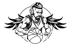 A guy dribbling a basketball with headphones on tattoo idea