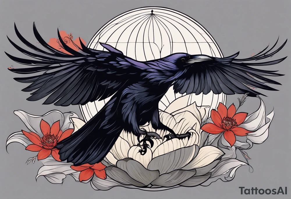 A sleeve with a a Raven A white Lotus 1990 and something showing change with the Raven tattoo idea