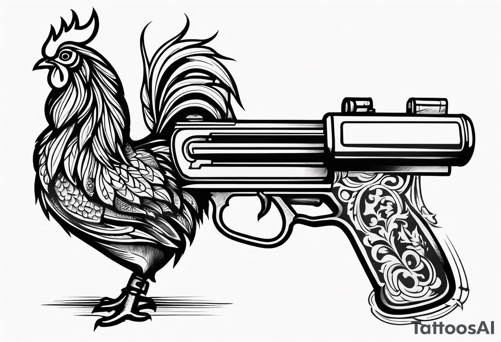 rooster machine gun tattoo idea