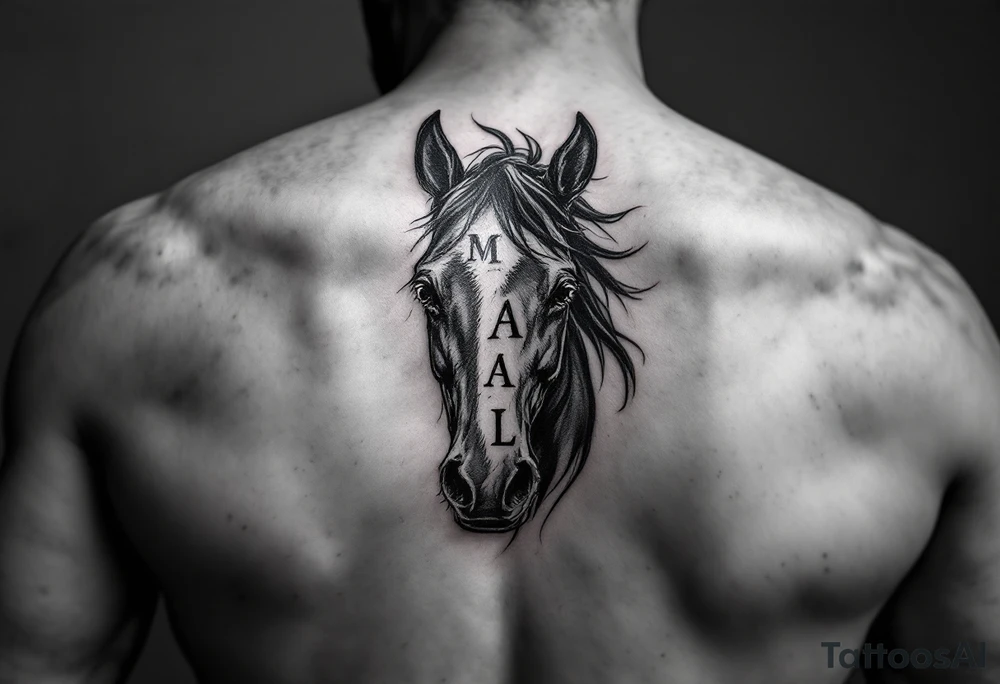 horse silhouette 
from the front
with 3 littles letters M, A, L tattoo idea