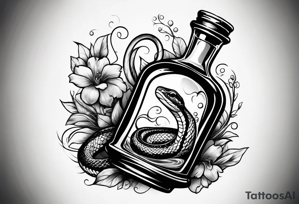 Snake in a bottle of oil tattoo idea