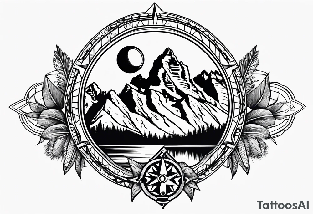 grand Teton mountains with compass tattoo idea