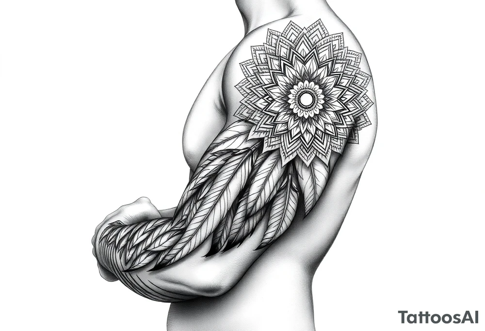 spiritual feathers ornamental mandala shaman tattoo idea