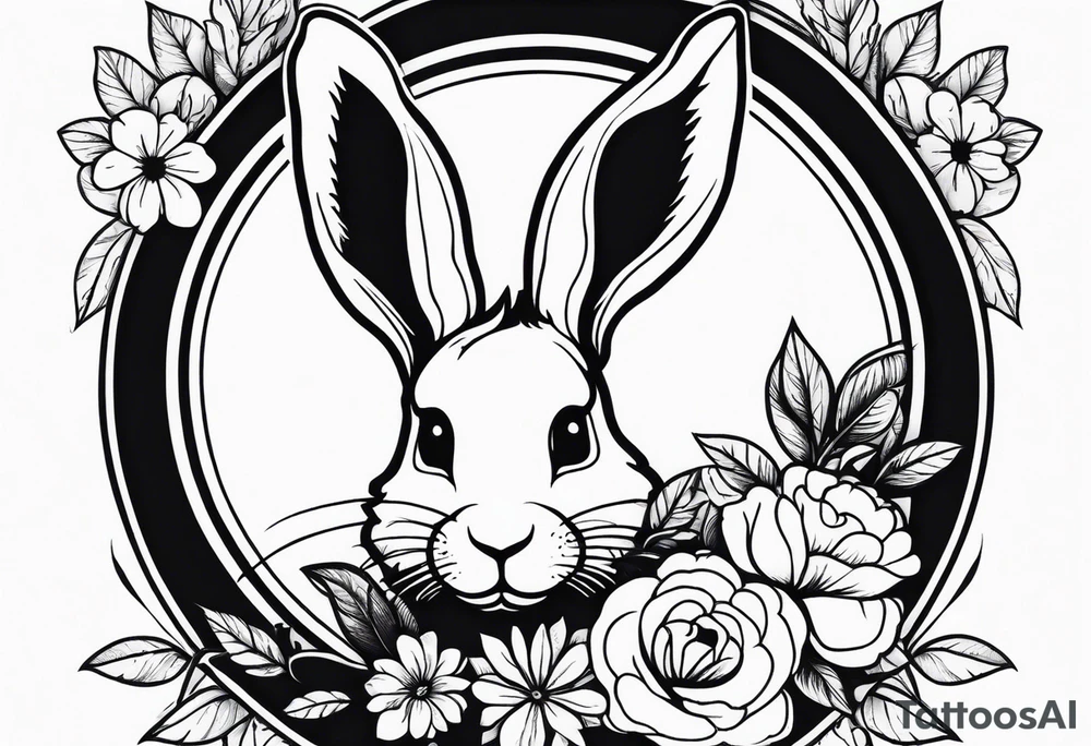 Rabbit head with flowers around it tattoo idea