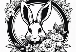 Rabbit head with flowers around it tattoo idea