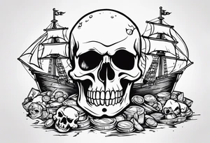 goonies pile of treasure with one eyed willy pirate skull on top tattoo idea