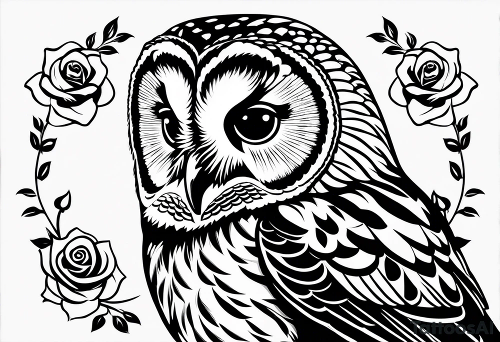 Barred owl with a single rose tattoo idea
