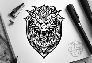 Valhalla sword shield small dragon head tattoo idea