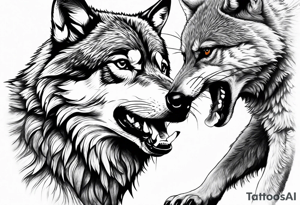 fight between Wolf and raccoon tattoo idea