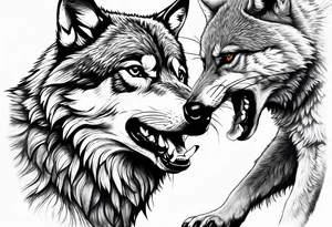 fight between Wolf and raccoon tattoo idea
