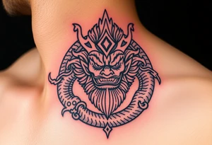 powerful majestic wukong surrounded by shenron tattoo idea