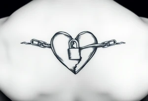 A small broken heart with a chain with a lock going across it trying to heal tattoo idea