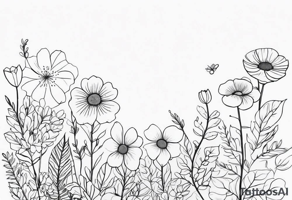 fine line flowers surrrounded by greenary with powerful words some where in the tattoo more minimalist tattoo idea