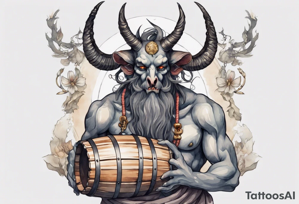 a barrel-chested Baphomet wearing a grey tunic tattoo idea
