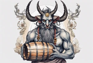 a barrel-chested Baphomet wearing a grey tunic tattoo idea