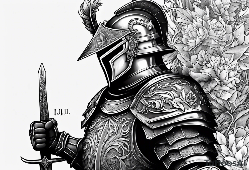 knight with heavy armor with letters RJL on chest tattoo idea