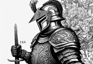 knight with heavy armor with letters RJL on chest tattoo idea