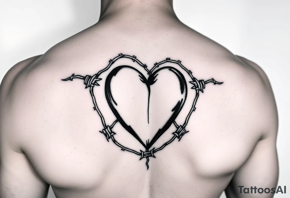 Barbed wire wrapped around heart tattoo idea