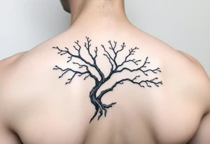 Flowing asymmetrical symbolic tree quarter sleeve on shoulder. Bold and simple branches that do not look realistic. tattoo idea
