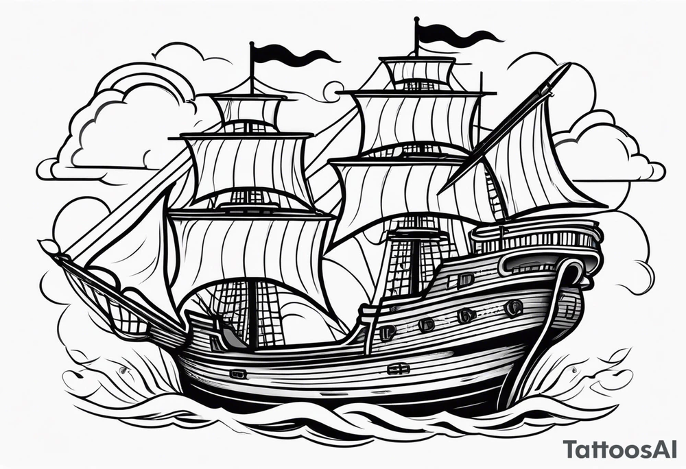 4 story wooden ship tattoo idea
