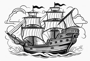 4 story wooden ship tattoo idea