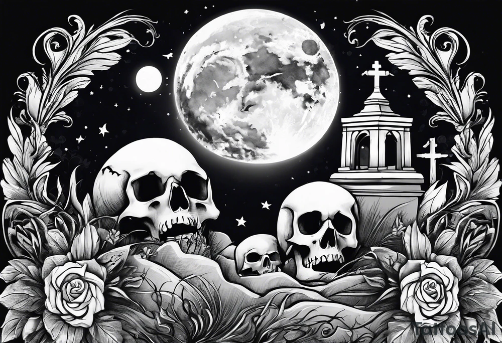 graveyard with moon tattoo idea