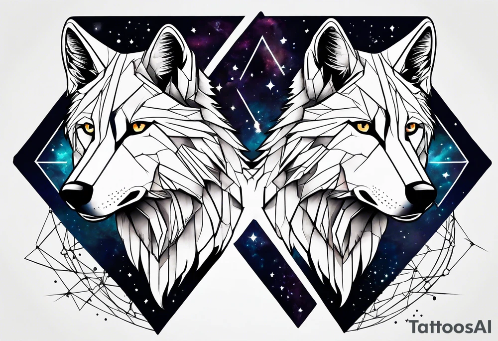 Constellation, two animal wolf, géométric tattoo idea
