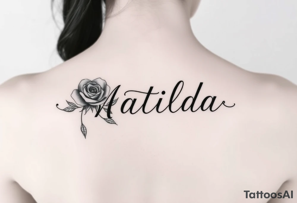 The name ‘Matilda’ in a rose tattoo idea