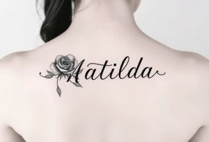 The name ‘Matilda’ in a rose tattoo idea