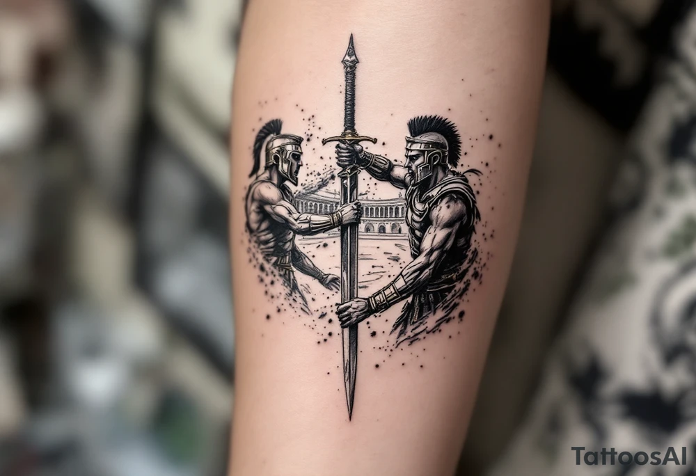roman gladiator arena fight sword fight tattoo idea