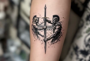 roman gladiator arena fight sword fight tattoo idea
