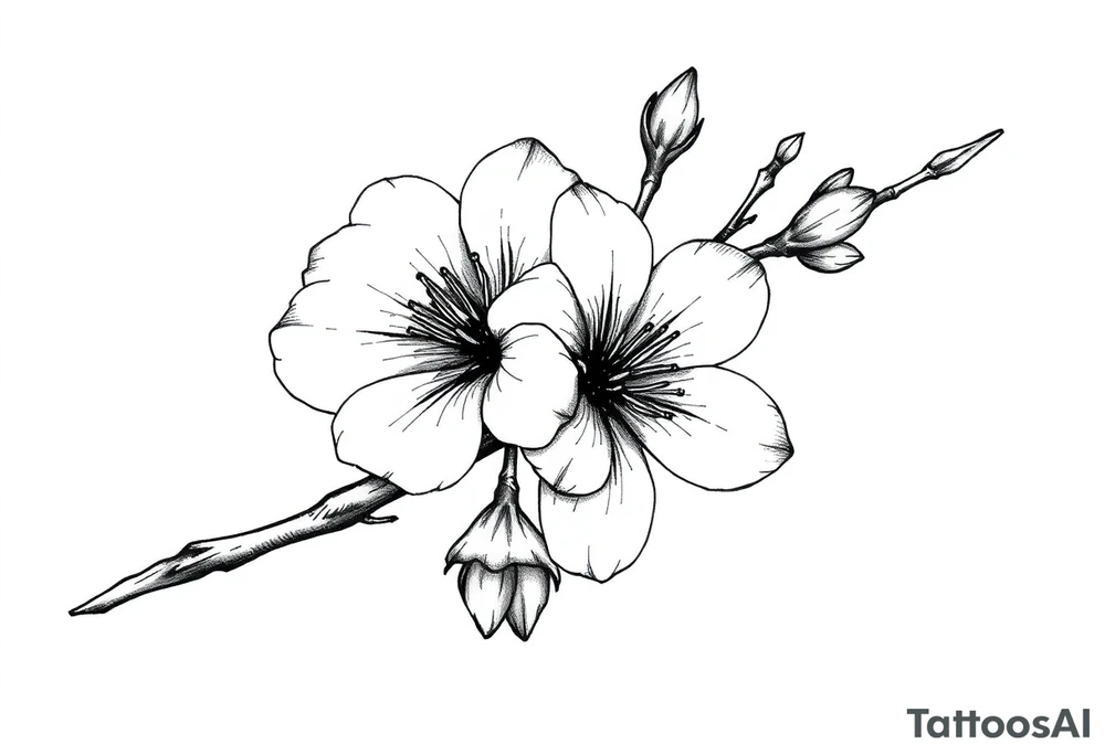 Elongated Cherry blossom with round petals tattoo idea