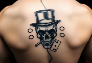 skull with top-hat,cigar in his mouth and playing cards. tattoo idea