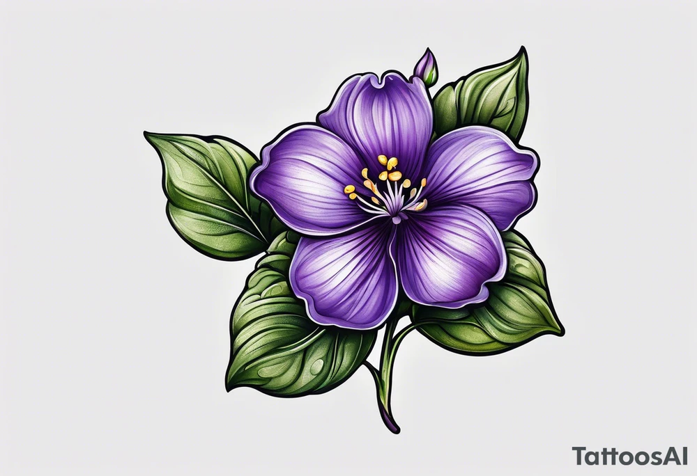 Small violet flower with stem tattoo idea