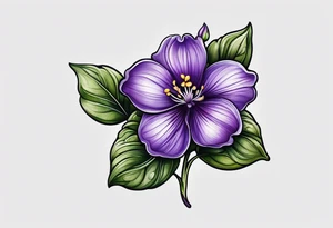 Small violet flower with stem tattoo idea