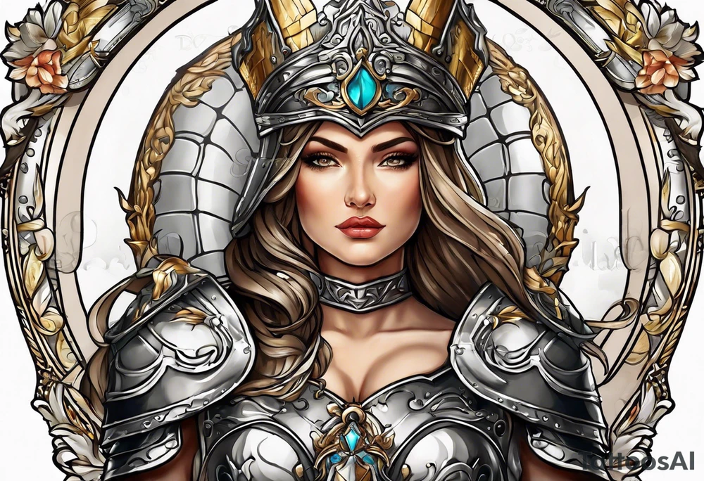 woman saint in armor with chalice tattoo idea