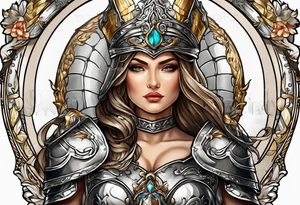 woman saint in armor with chalice tattoo idea