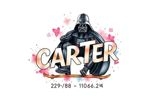 Skateboarding Darth Vader
WORDS in star wars font "Darth Carter"
12/29/88-01/06/24 tattoo idea