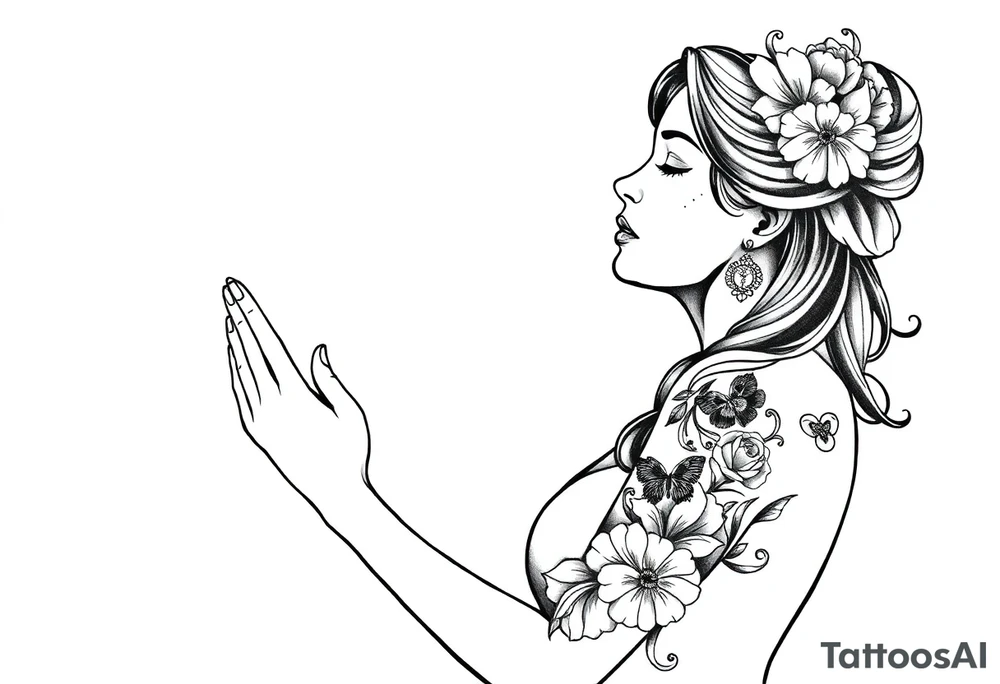 Chicano style Woman praying tattoo idea