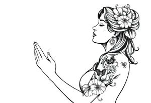 Chicano style Woman praying tattoo idea