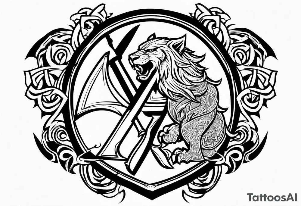 Valhalla sword shield axe Valknut dragon lion tattoo idea Valhalla sword shield axe Valknut dragon lion tattoo idea
